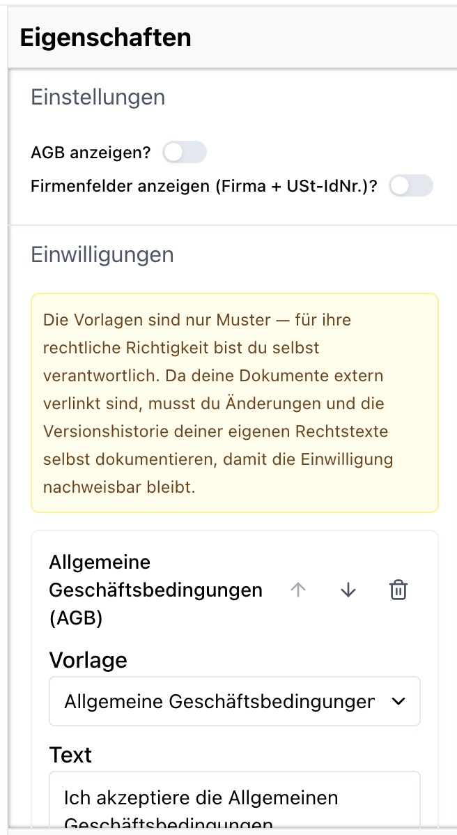 Rabbit Checkout Page Builder – Einwilligungen konfigurieren mit Vorlage und Textbearbeitung